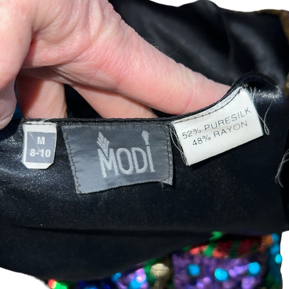 Modi Vintage Fully Sequined & Beaded Funky Festival Disco Silk Vest & Short Set - Picture 5 of 13